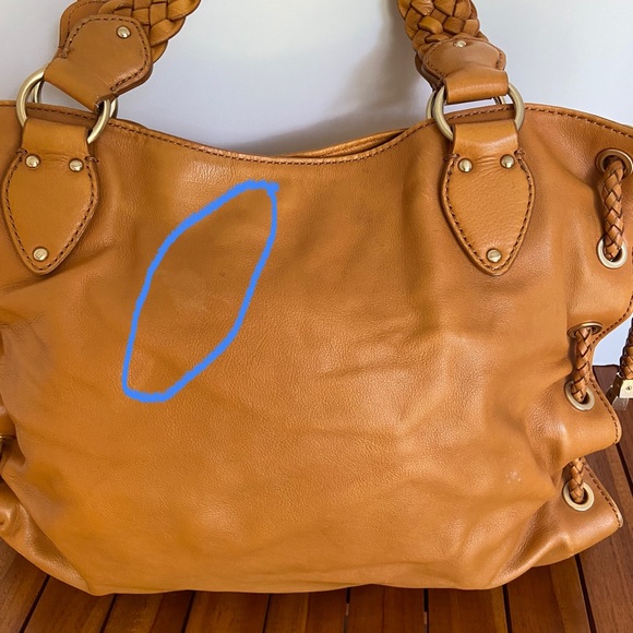 MICHAEL KORS MK COGNAC WHISKEY TAN LEATHER TOTE PURSE SHOULDER BAG DISTRESSED - Picture 11 of 11